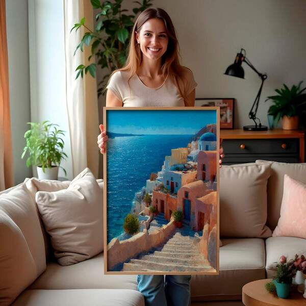 Quadro Decorativo Cidade Mar Egeu Grcia