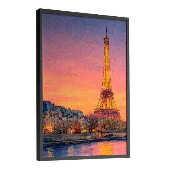 Quadro Decorativo Cidade Torre Eiffel Iluminada Pintura