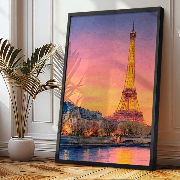 Quadro Decorativo Cidade Torre Eiffel Iluminada Pintura