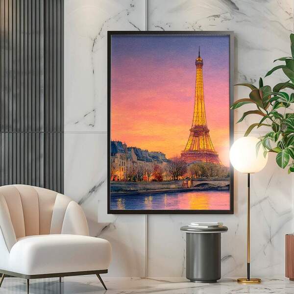 Quadro Decorativo Cidade Torre Eiffel Iluminada Pintura