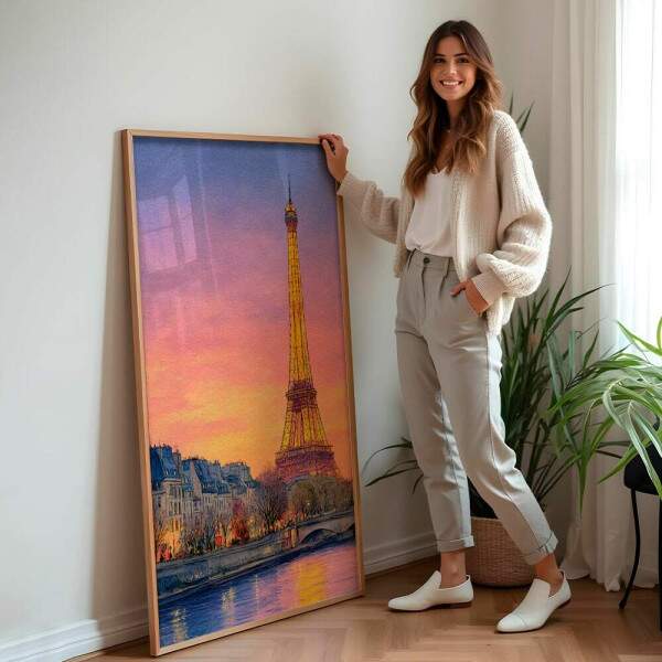 Quadro Decorativo Cidade Torre Eiffel Iluminada Pintura