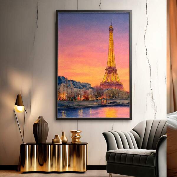 Quadro Decorativo Cidade Torre Eiffel Iluminada Pintura