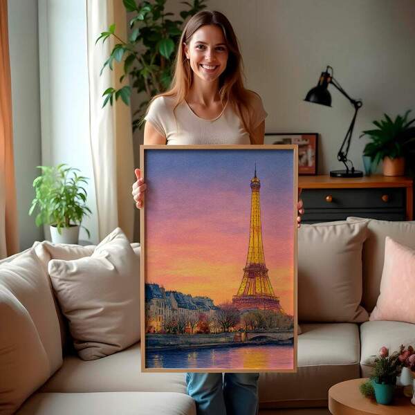 Quadro Decorativo Cidade Torre Eiffel Iluminada Pintura