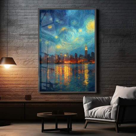 Quadro Decorativo Nova York Prdios No Estilo Van Gogh