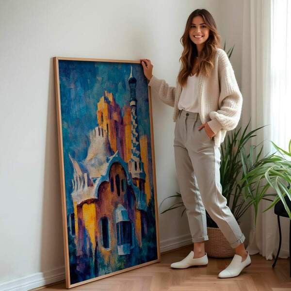 Quadro Decorativo Prdio Antigo De Barcelona Em Pintura