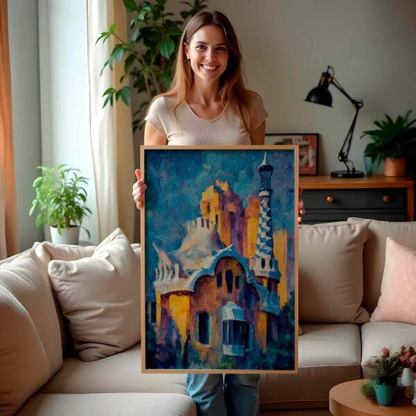 Quadro Decorativo Prdio Antigo De Barcelona Em Pintura