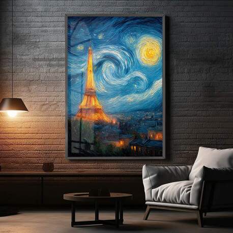 Quadro Decorativo Torre Eiffel Pintura Estilo Van Gogh 