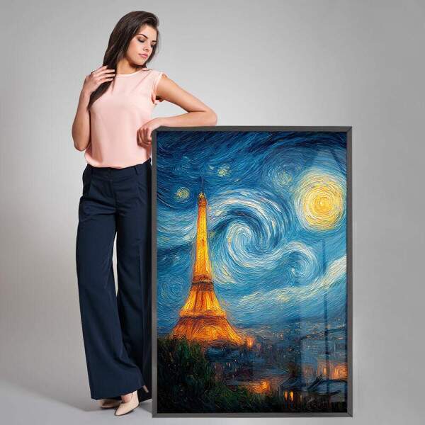 Quadro Decorativo Torre Eiffel Pintura Estilo Van Gogh