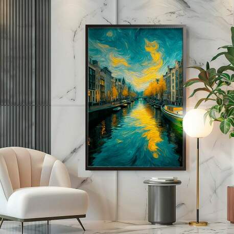 Quadro Decorativo Veneza Itlia No Estilo Van Gogh