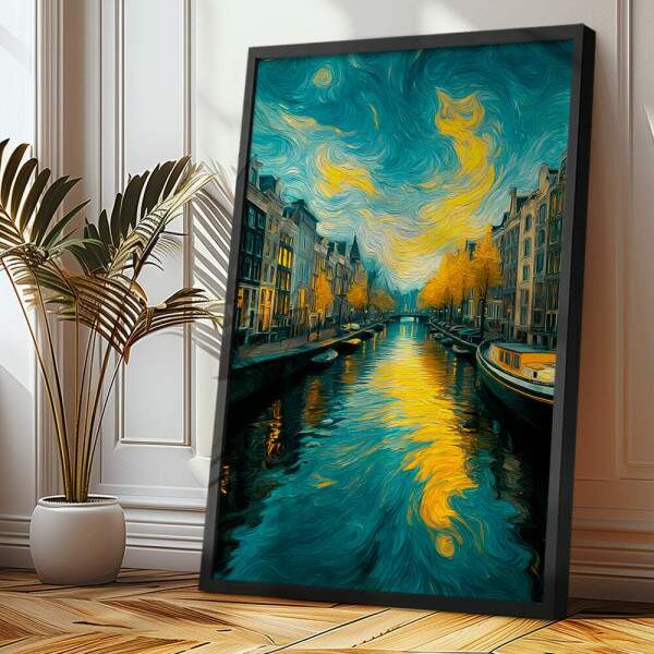 Quadro Decorativo Veneza Itlia No Estilo Van Gogh