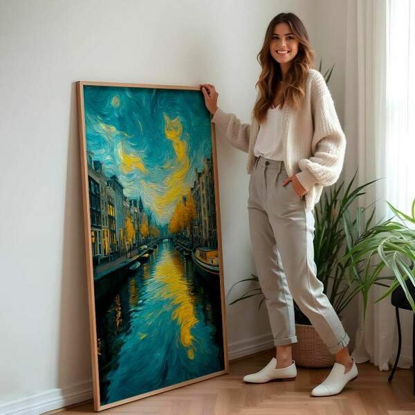 Quadro Decorativo Veneza Itlia No Estilo Van Gogh