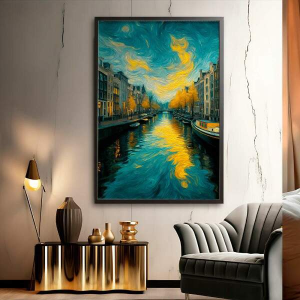 Quadro Decorativo Veneza Itlia No Estilo Van Gogh