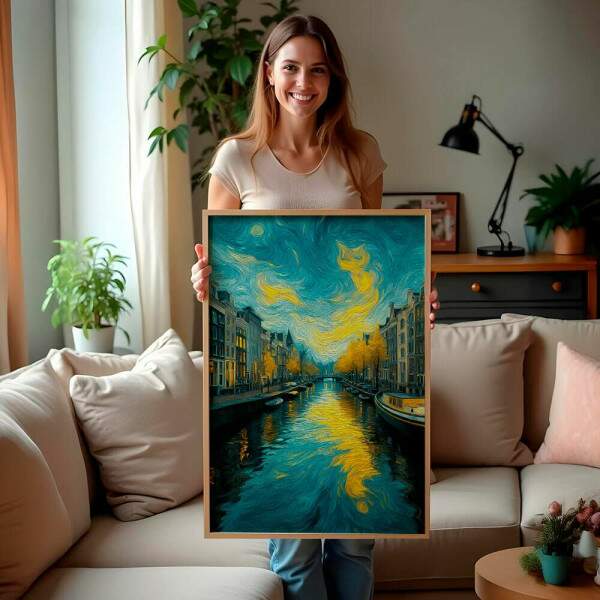 Quadro Decorativo Veneza Itlia No Estilo Van Gogh