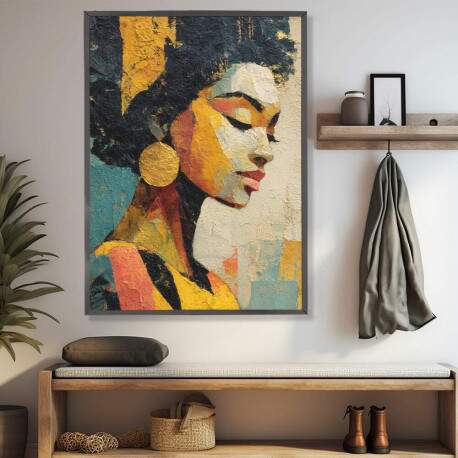 Quadro Decorativo Abstrato Mulher Africana Colorido De Perfil