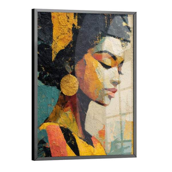 Quadro Decorativo Abstrato Mulher Africana Colorido De Perfil