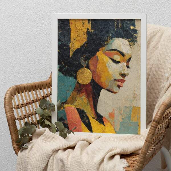 Quadro Decorativo Abstrato Mulher Africana Colorido De Perfil