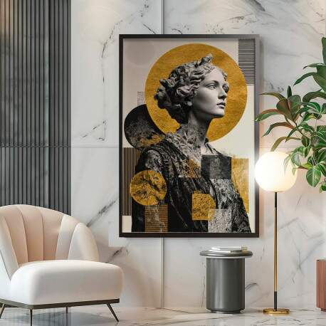 Quadro Decorativo Abstrato Esttua Collage Dourada