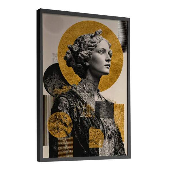 Quadro Decorativo Abstrato Esttua Collage Dourada