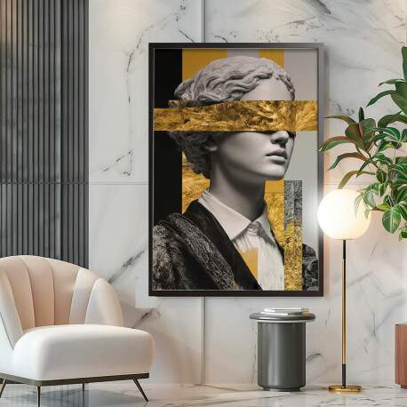 Quadro Decorativo Abstrato Esttua Mulher Com Detalhes Dourados 