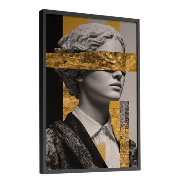 Quadro Decorativo Abstrato Esttua Mulher Com Detalhes Dourados