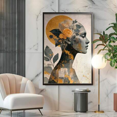 Quadro Decorativo Abstrato Mulher Collage Floral 