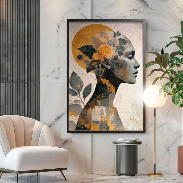 Quadro Decorativo Abstrato Mulher Collage Floral