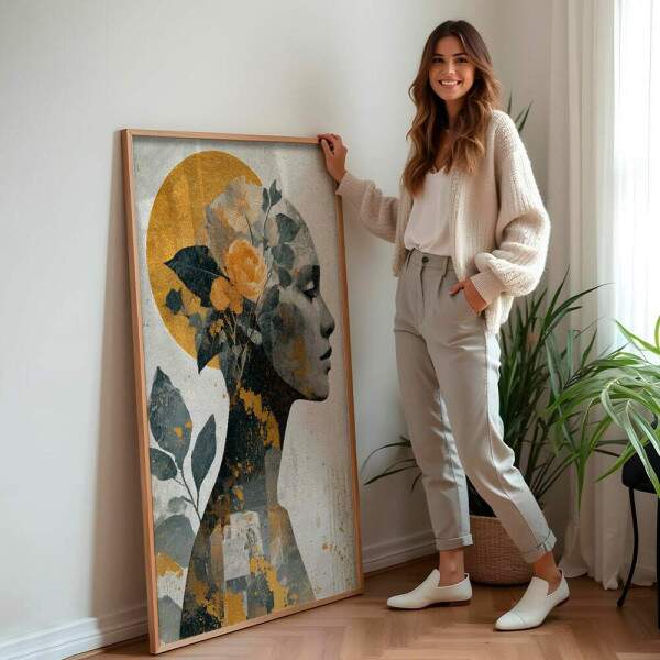 Quadro Decorativo Abstrato Mulher Collage Floral