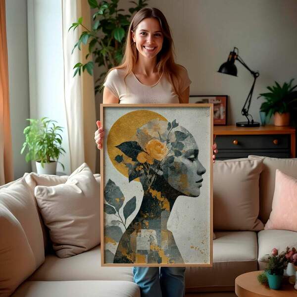 Quadro Decorativo Abstrato Mulher Collage Floral