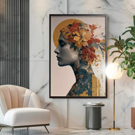 Quadro Decorativo Abstrato Mulher Floral Collage