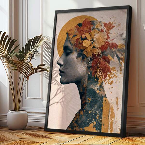 Quadro Decorativo Abstrato Mulher Floral Collage