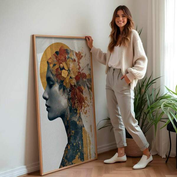 Quadro Decorativo Abstrato Mulher Floral Collage