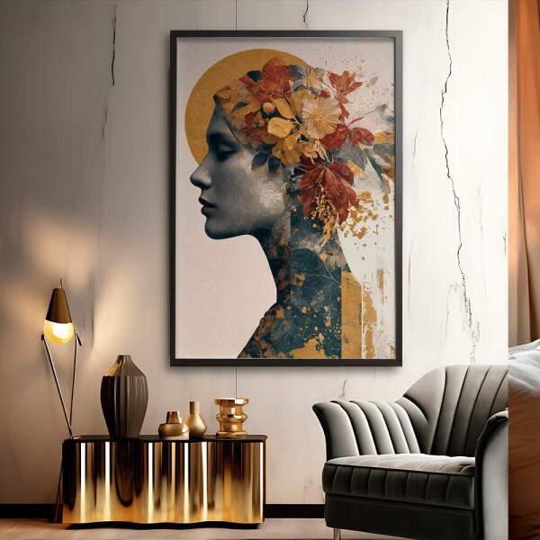 Quadro Decorativo Abstrato Mulher Floral Collage