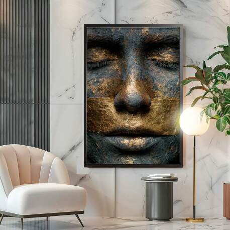 Quadro Decorativo Abstrato Rosto Mulher Com Dourado Minimalista 