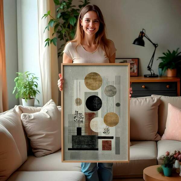Quadro Decorativo Abstrato Escandinavos Composio De Marrons