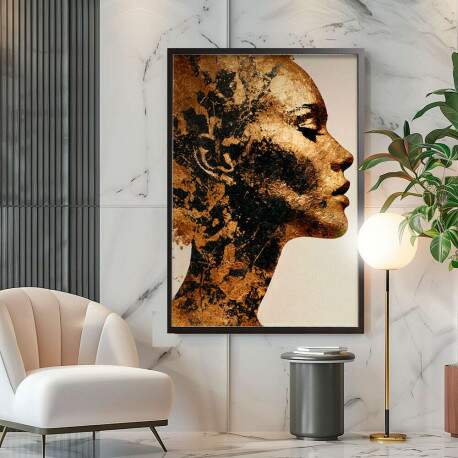 Quadro Decorativo Mulher Dourada Abstrato Minimalista 