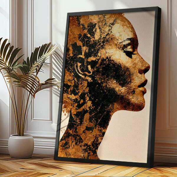 Quadro Decorativo Mulher Dourada Abstrato Minimalista