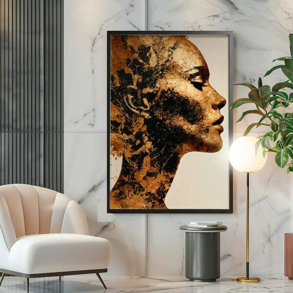 Quadro Decorativo Mulher Dourada Abstrato Minimalista