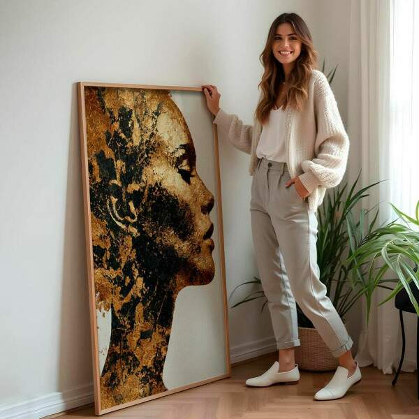 Quadro Decorativo Mulher Dourada Abstrato Minimalista