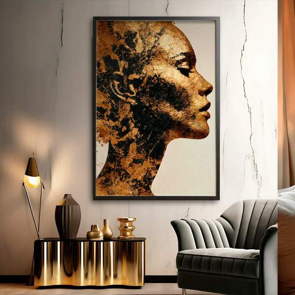 Quadro Decorativo Mulher Dourada Abstrato Minimalista