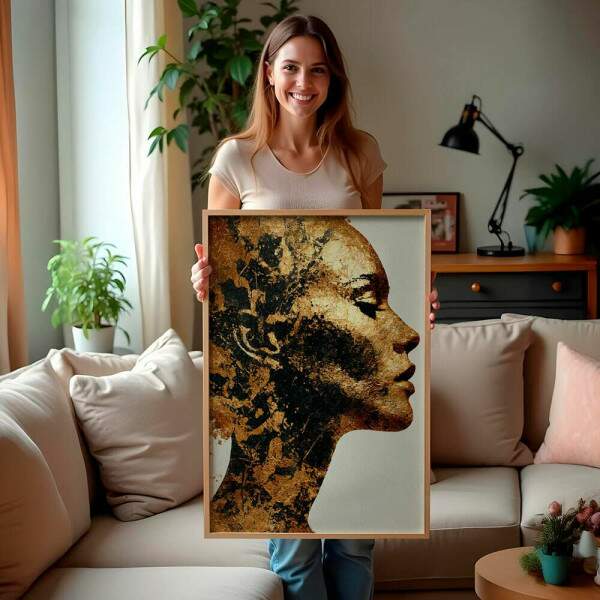 Quadro Decorativo Mulher Dourada Abstrato Minimalista