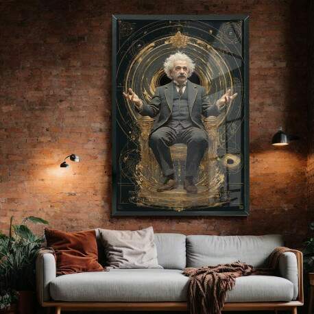 Quadro Decorativo Albert Einstein Na Poltrona 