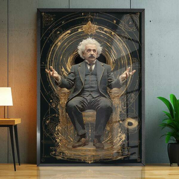 Quadro Decorativo Albert Einstein Na Poltrona