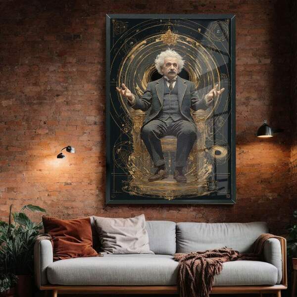 Quadro Decorativo Albert Einstein Na Poltrona