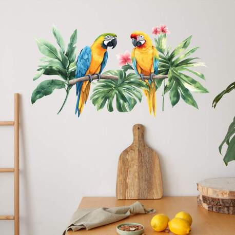 Adesivo de Parede Tropical com Papagaios Coloridos