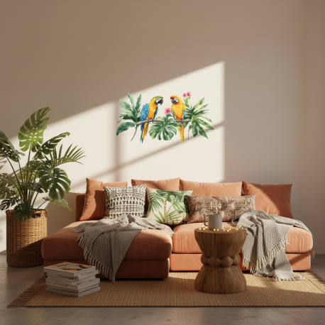 Adesivo de Parede Tropical com Papagaios Coloridos