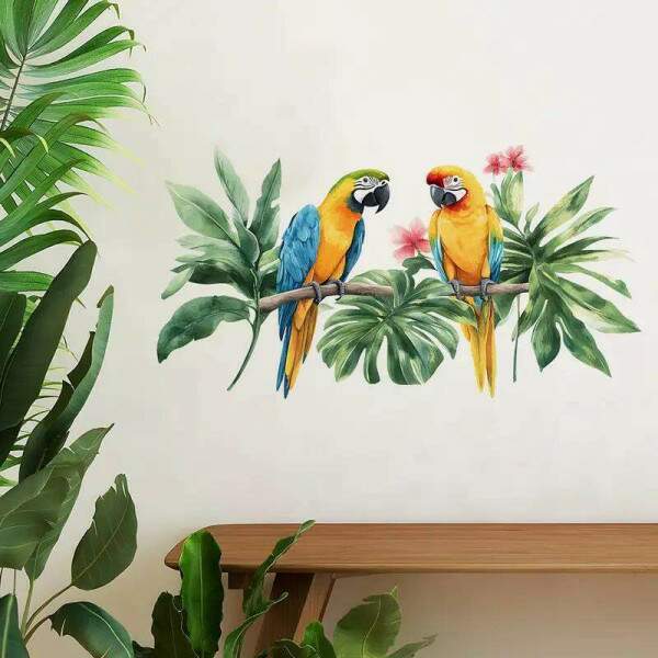Adesivo de Parede Tropical com Papagaios Coloridos