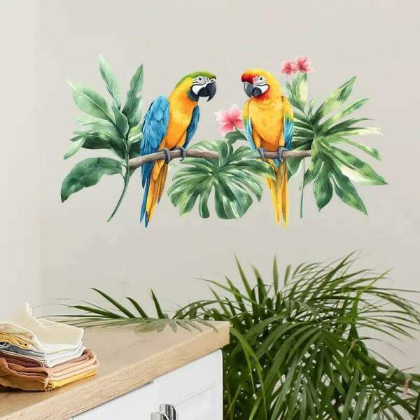 Adesivo de Parede Tropical com Papagaios Coloridos