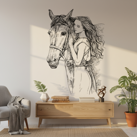 Adesivo de Parede Artstico - Esboo de Cavaleiro e Cavalo