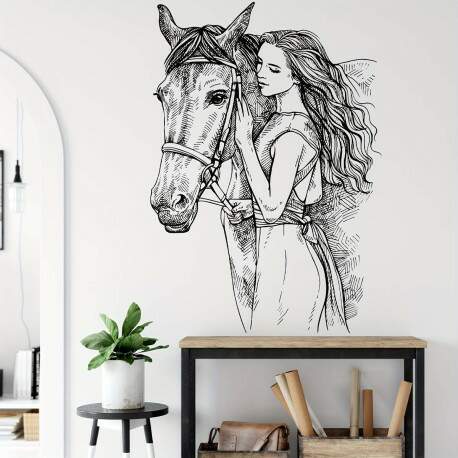 Adesivo de Parede Artstico - Esboo de Cavaleiro e Cavalo