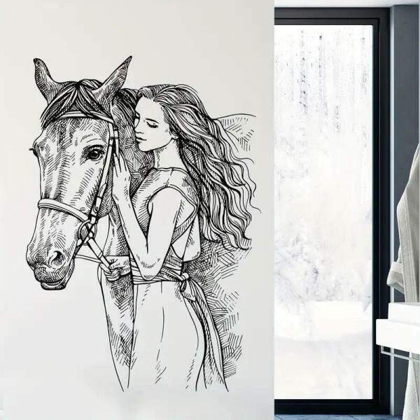 Adesivo de Parede Artstico - Esboo de Cavaleiro e Cavalo